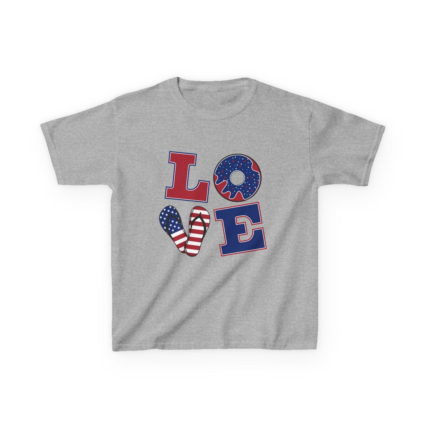 Kids Tee — Patriotic "LOVE" USA Flag Design (4th of July & Memorial Day)
