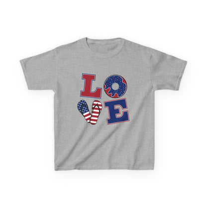 Kids Tee — Patriotic "LOVE" USA Flag Design (4th of July & Memorial Day)