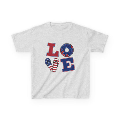 Kids Tee — Patriotic "LOVE" USA Flag Design (4th of July & Memorial Day)