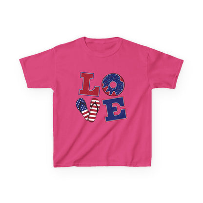 Kids Tee — Patriotic "LOVE" USA Flag Design (4th of July & Memorial Day)