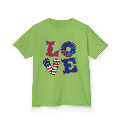 Kids Tee — Patriotic "LOVE" USA Flag Design (4th of July & Memorial Day)