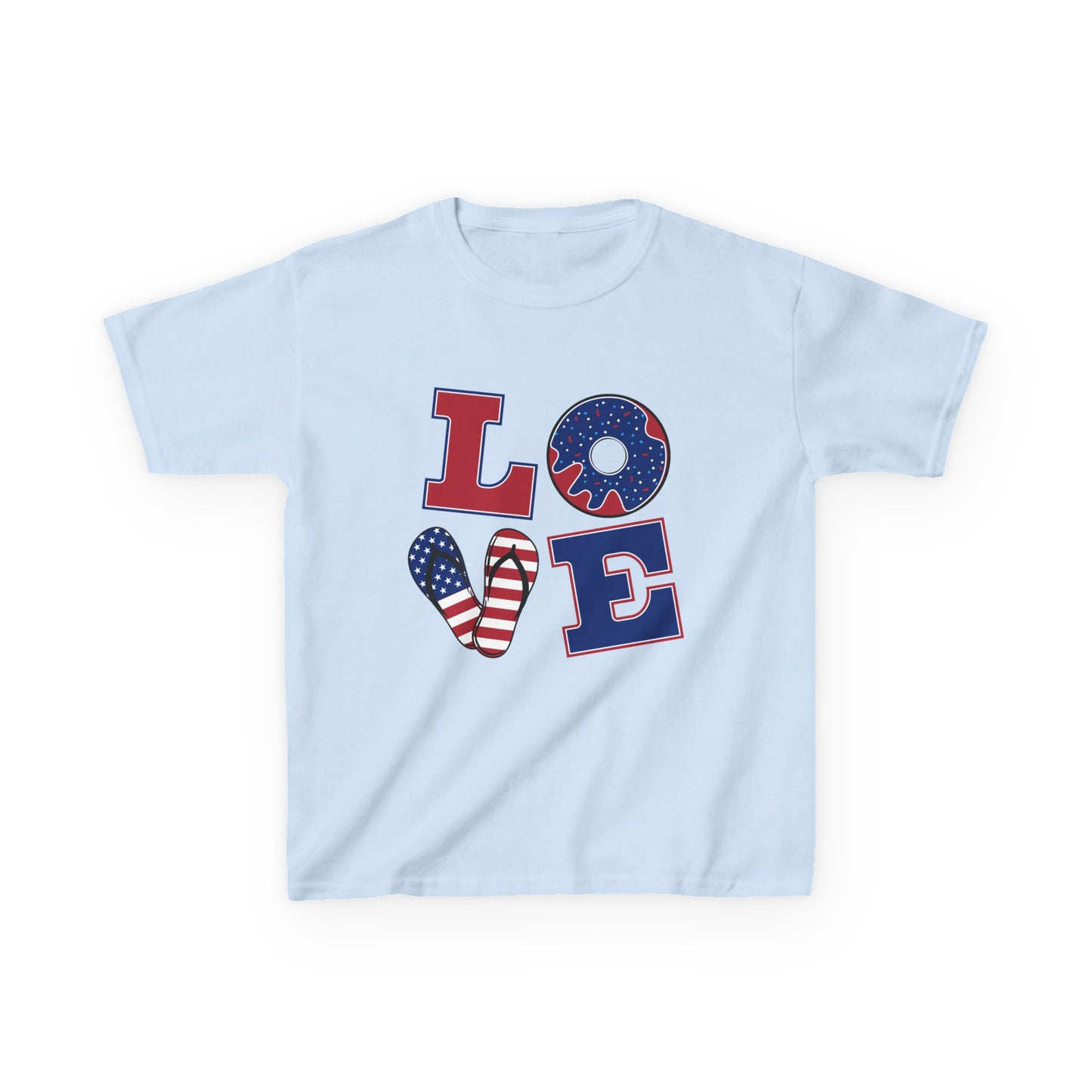 Kids Tee — Patriotic "LOVE" USA Flag Design (4th of July & Memorial Day)