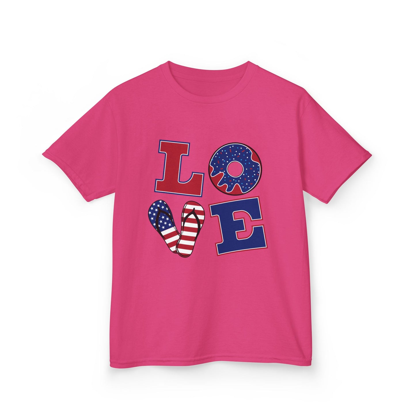 Kids Tee — Patriotic "LOVE" USA Flag Design (4th of July & Memorial Day)