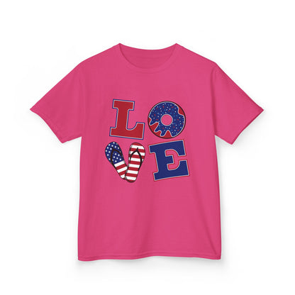 Kids Tee — Patriotic "LOVE" USA Flag Design (4th of July & Memorial Day)