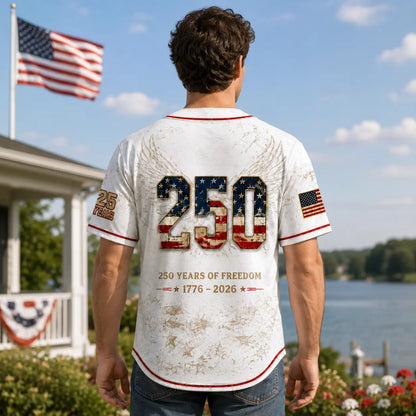 Unisex Patriotic Baseball Jersey, Vintage 250Th Anniversary Button down Shirt with Distressed American Flag Eagle Graphic for 4Th of July Outfits 1776-2026, Clothes, Shirts