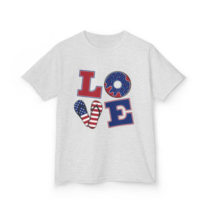 Kids Tee — Patriotic "LOVE" USA Flag Design (4th of July & Memorial Day)