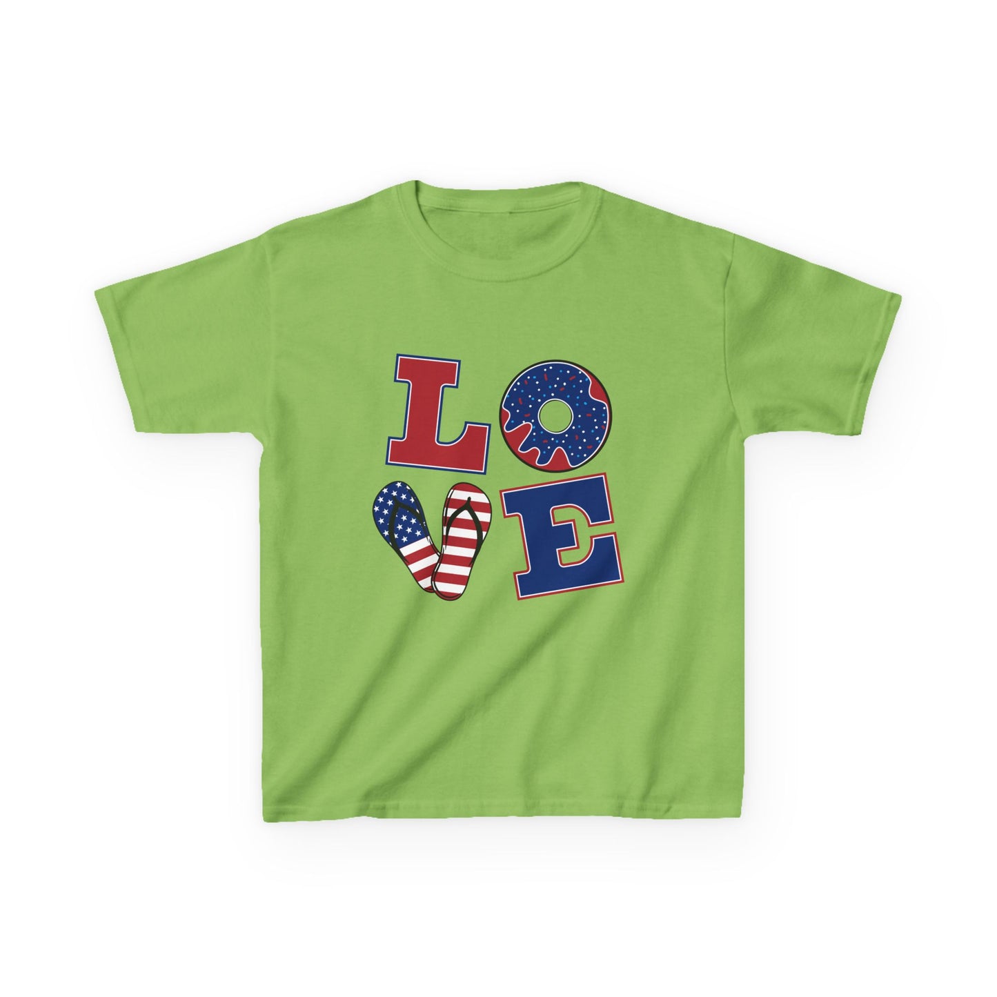 Kids Tee — Patriotic "LOVE" USA Flag Design (4th of July & Memorial Day)