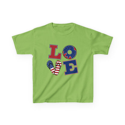 Kids Tee — Patriotic "LOVE" USA Flag Design (4th of July & Memorial Day)