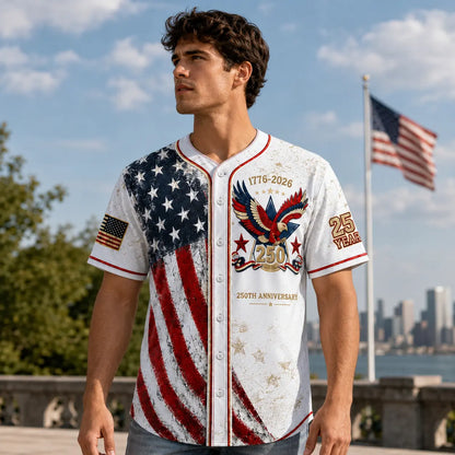 Unisex Patriotic Baseball Jersey, Vintage 250Th Anniversary Button down Shirt with Distressed American Flag Eagle Graphic for 4Th of July Outfits 1776-2026, Clothes, Shirts