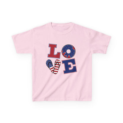 Kids Tee — Patriotic "LOVE" USA Flag Design (4th of July & Memorial Day)