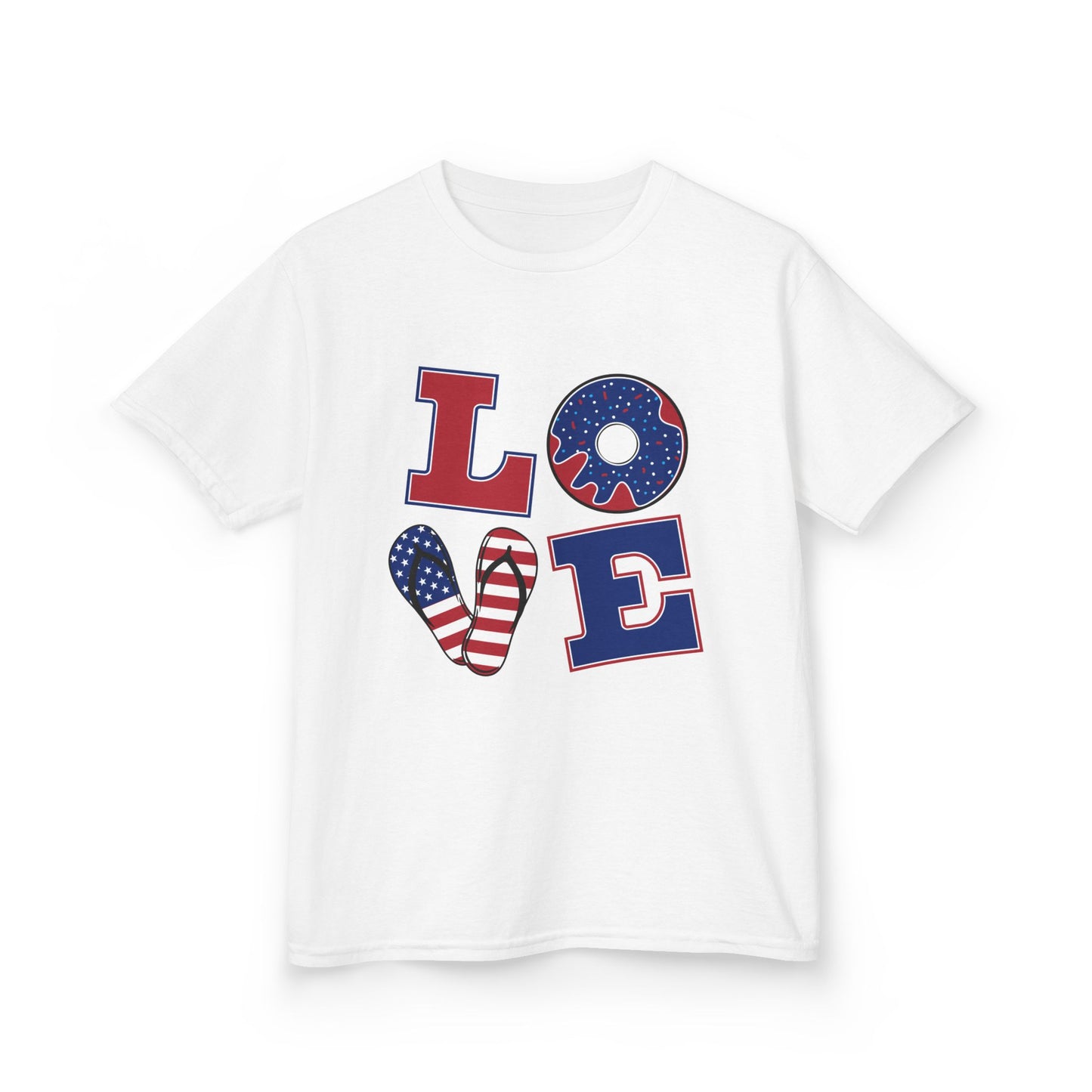Kids Tee — Patriotic "LOVE" USA Flag Design (4th of July & Memorial Day)
