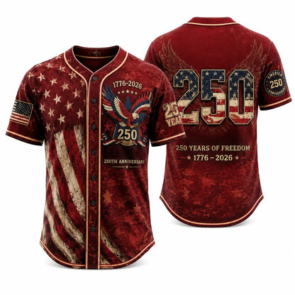 Unisex Patriotic Baseball Jersey, Vintage 250Th Anniversary Button down Shirt with Distressed American Flag Eagle Graphic for 4Th of July Outfits 1776-2026, Clothes, Shirts